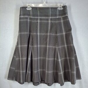 Grace Elements Size 12 Skirt Black Gray Plaid Check Tartan A-Line Zipper Stretch